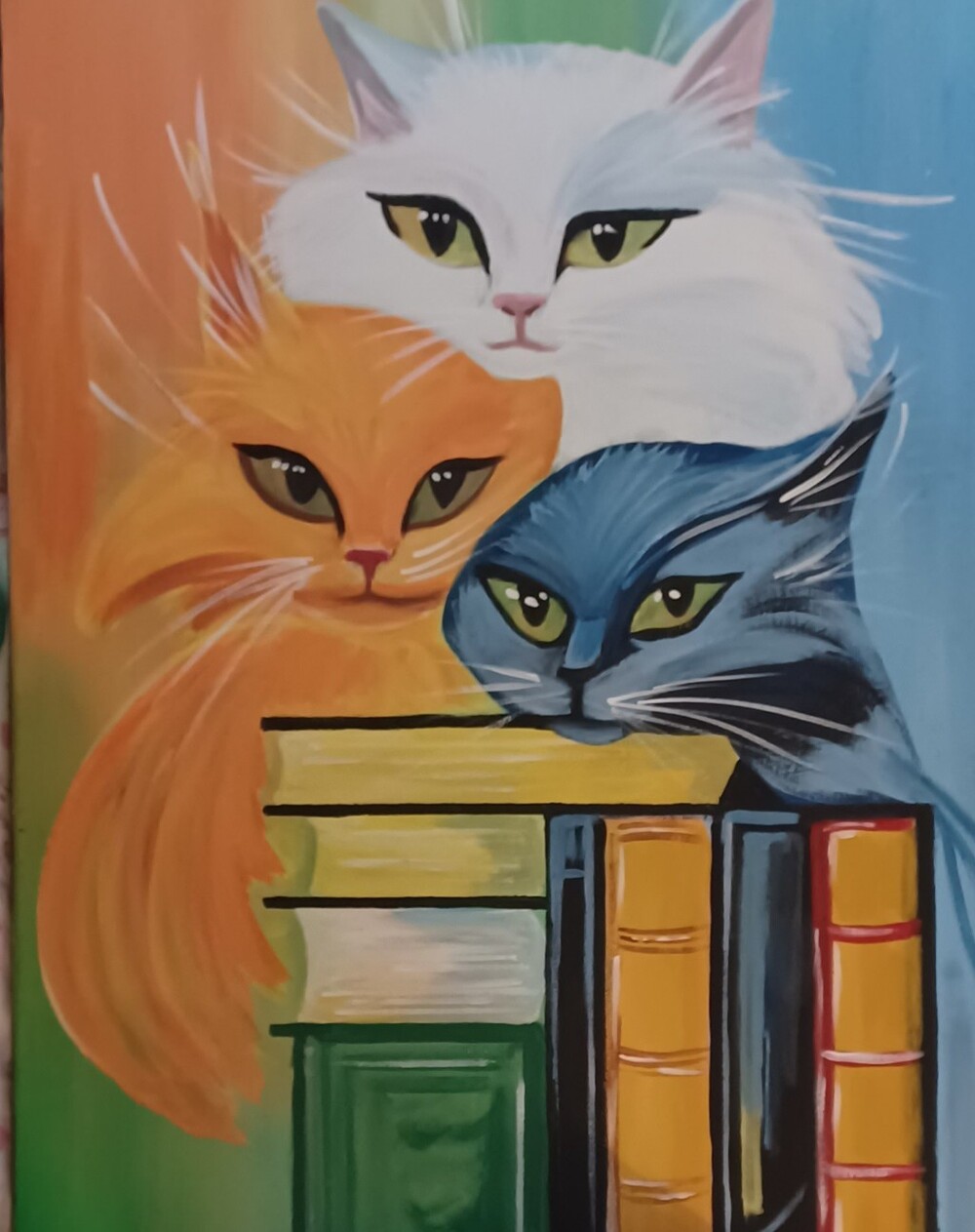 Artistic Cat Acrylic Painting Wall Art - Multicolor Cat Trio
